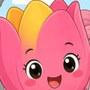 Tulip, a pink tulip flower with a smiling face
